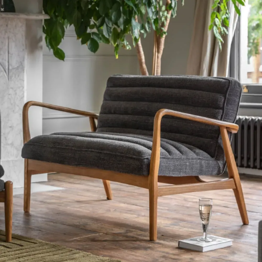 Dotson 2-Seater Sofa with Wooden Frame - Charcoal, Fabric