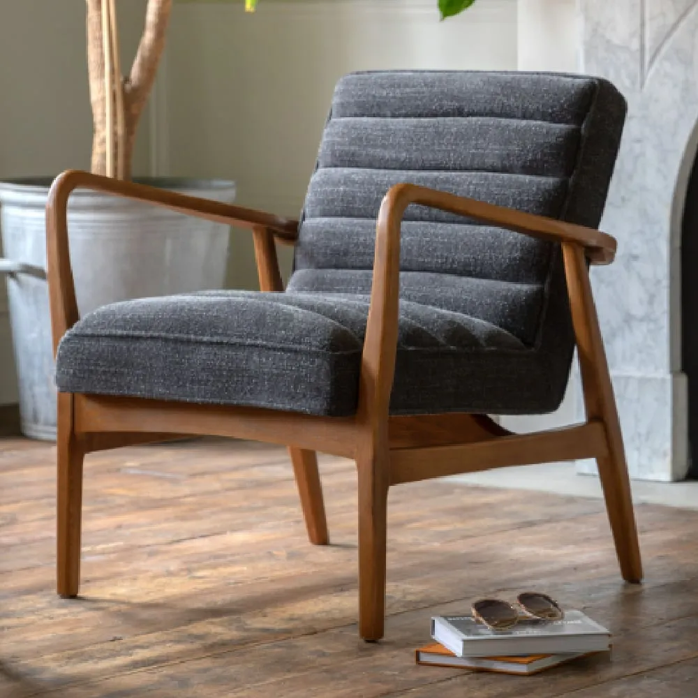 Dotson Fabric Armchair with Wooden Frame - Charcoal