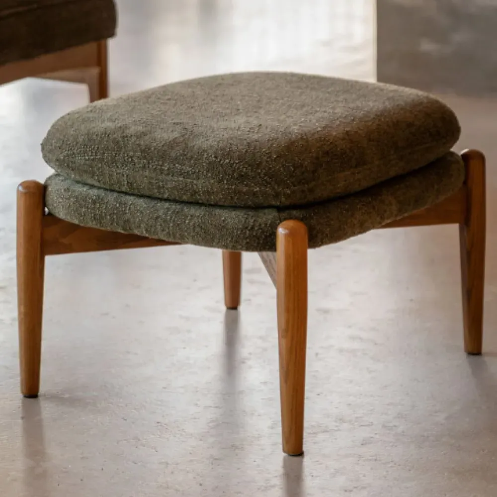 Dotson Fabric Footstool with Wooden Frame - Green image