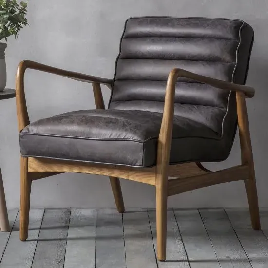 Dotson Leather Armchair with Oak Frame - Antique Ebony image