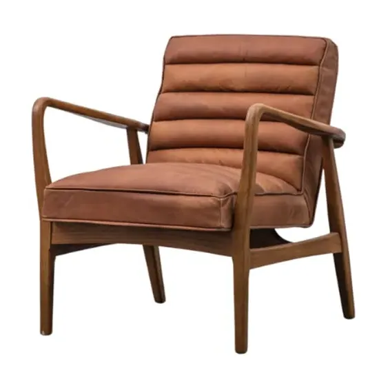 Dotson Leather Armchair with Oak Frame - Vintage Brown