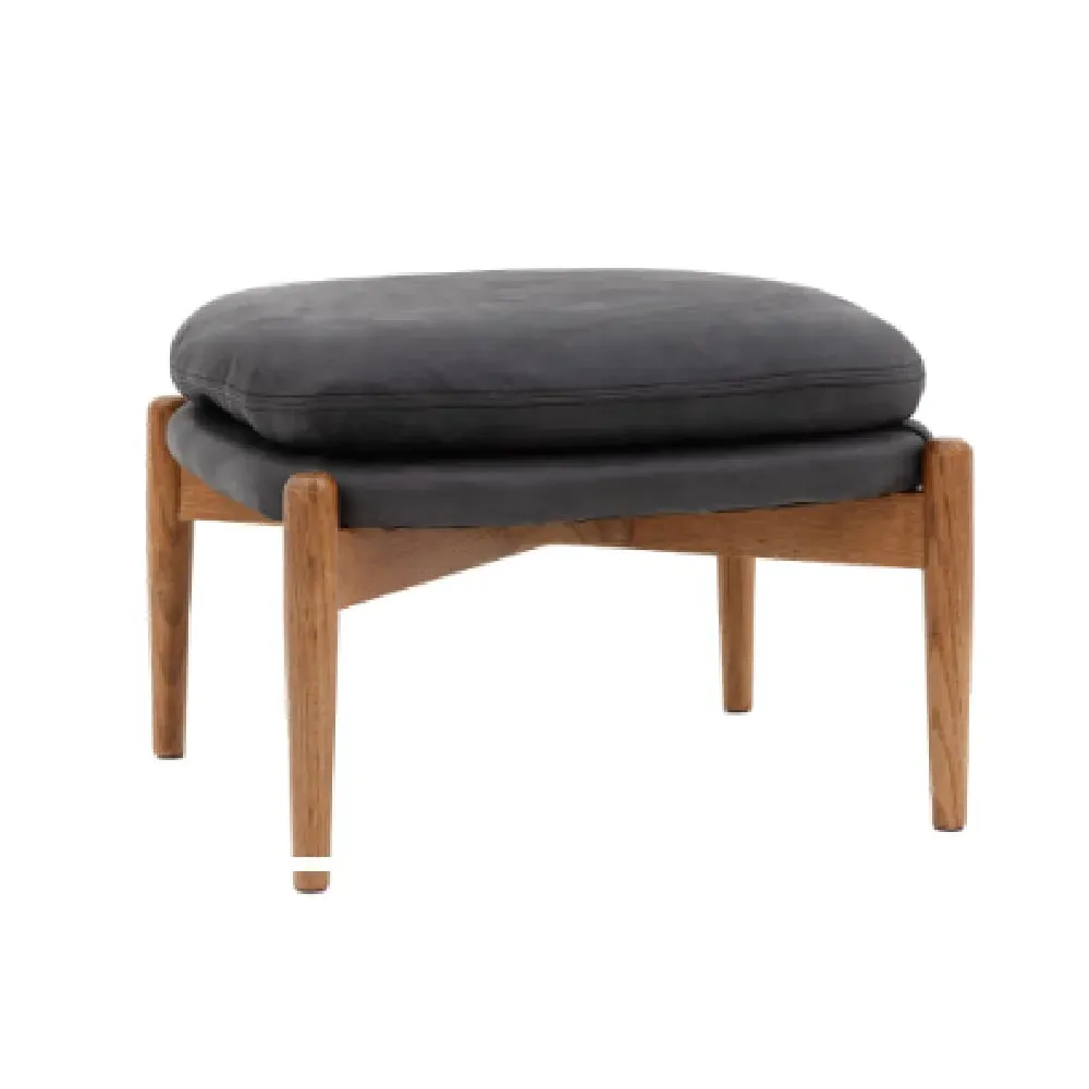 Dotson Leather Footstool with Wooden Frame - Antique Ebony