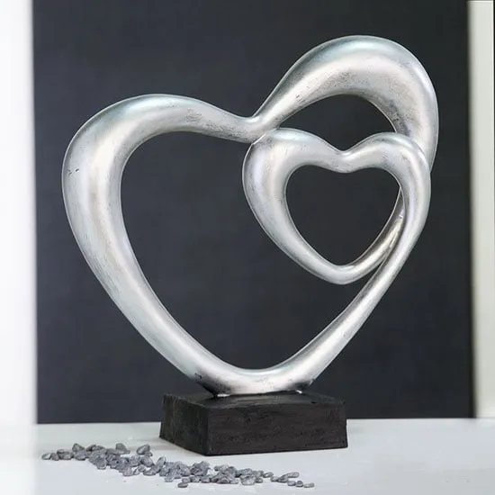 Double Heart Sculpture - Silver, Poly image
