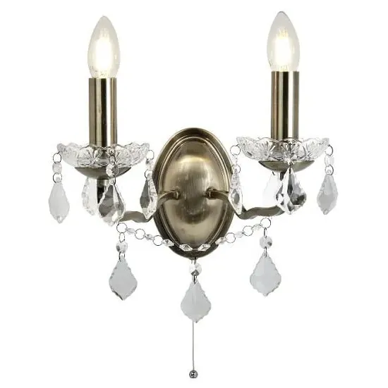Double Light Wall Bracket - Clear Crystal, Antique Brass image