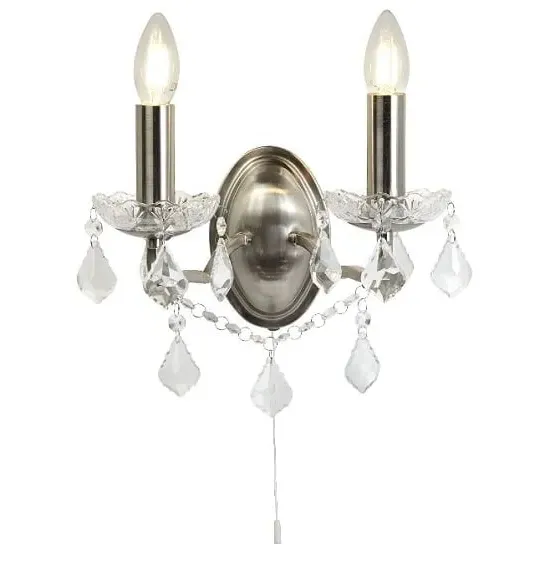 Double Light Wall Bracket - Clear Crystal, Satin Silver