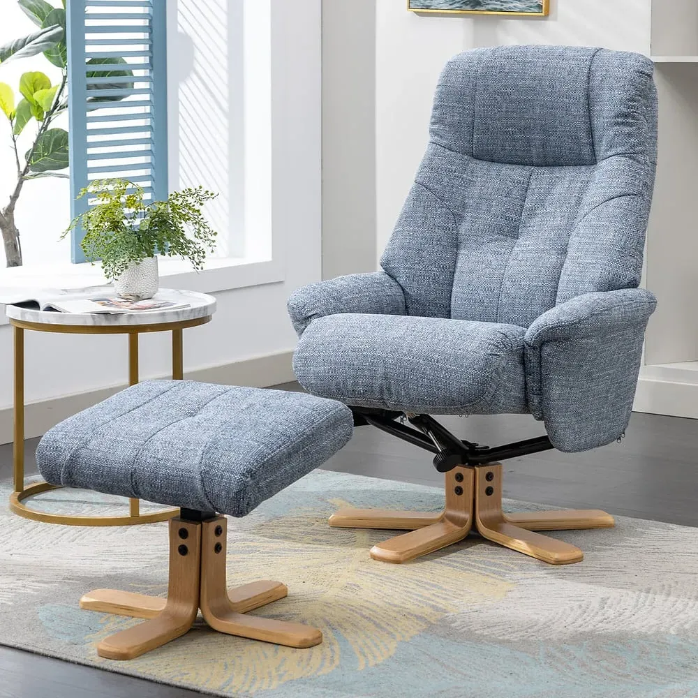Dox Fabric Recliner Chair with Stool - Lisbon Marine image