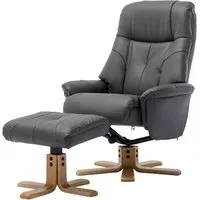 Dox Swivel Recliner Chair with Stool - Cinder, Leather