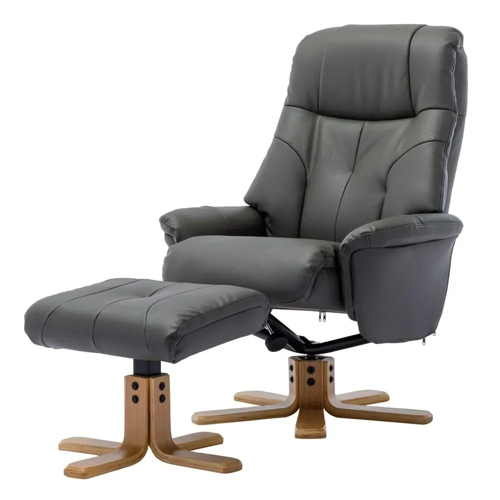 Dox Swivel Recliner Chair with Stool - Cinder, Leather image