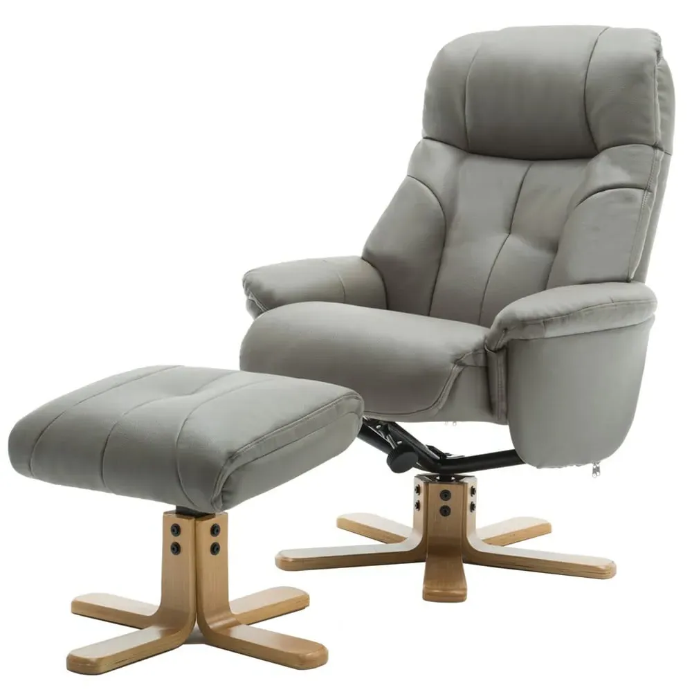 Dox Swivel Recliner Chair with Stool - Grey, Leather