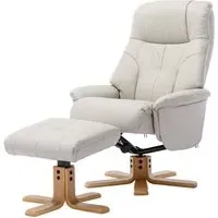 Dox Swivel Recliner Chair with Stool - Mushroom, Leather