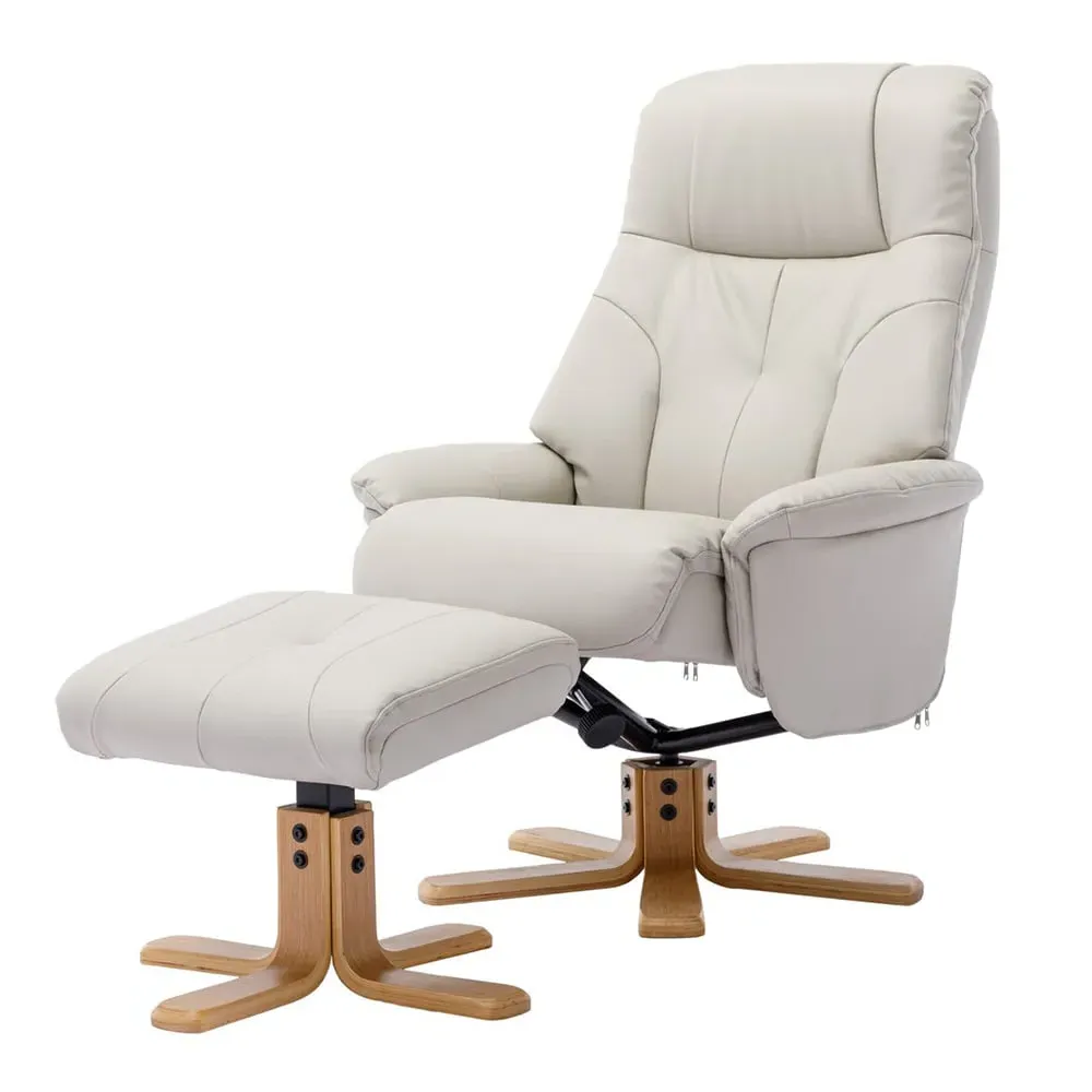 Dox Swivel Recliner Chair with Stool - Mushroom, Leather