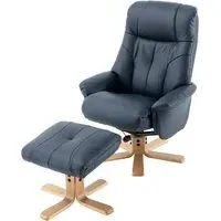 Dox Swivel Recliner Chair with Stool - Navy, Leather