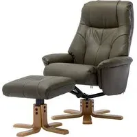 Dox Swivel Recliner Chair with Stool - Olive Green, Leather