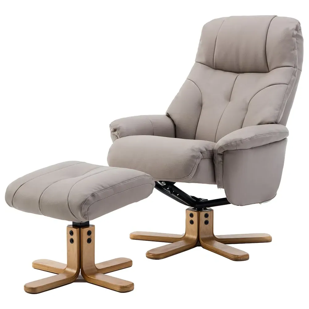 Dox Swivel Recliner Chair with Stool - Pebble, Leather