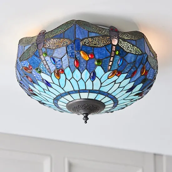 Dragonfly 2-Light Flush Ceiling Light - Blue, Glass product