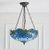 Dragonfly 3 Light Inverted Pendant Light - Blue, Glass