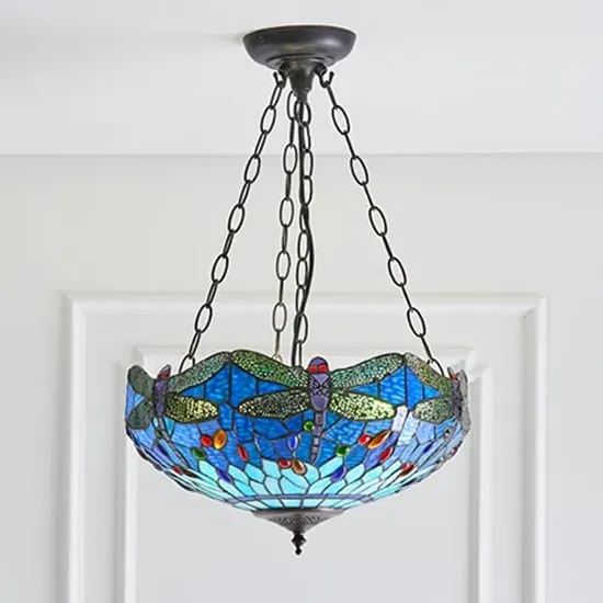 Dragonfly 3 Light Inverted Pendant Light - Blue, Glass