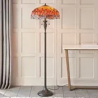 Dragonfly Flame Tiffany Glass Floor Lamp - Dark Bronze