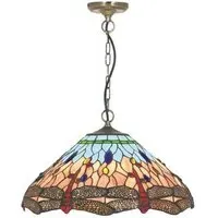 Dragonfly Pendant Light with Tiffany Glass - Antique Brass
