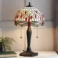 Dragonfly Small Tiffany Glass Table Lamp - Beige, Dark Bronze