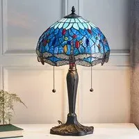 Dragonfly Small Tiffany Glass Table Lamp - Blue, Dark Bronze