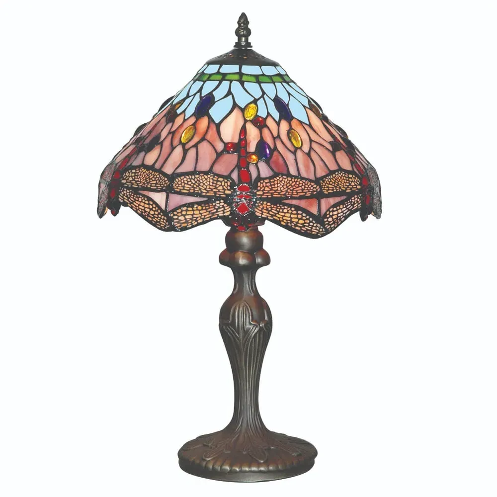 Dragonfly Stained Glass Table Lamp - Antique Brass