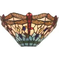 Dragonfly Stained Glass Wall Light - Antique Brass