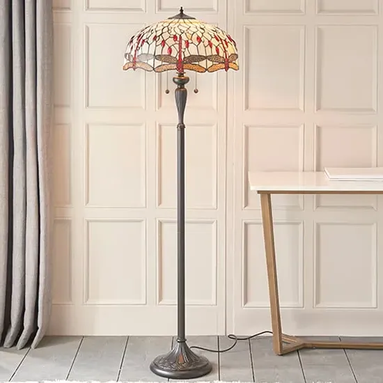 Dragonfly Tiffany Glass Floor Lamp - Beige, Dark Bronze image