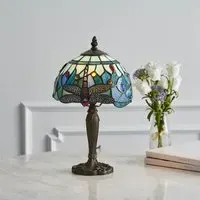 Dragonfly Tiffany Glass Table Lamp - Blue, Satin Black