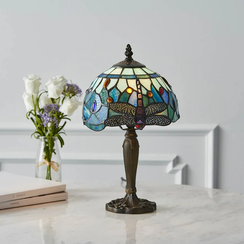 Dragonfly Tiffany Glass Table Lamp - Blue, Satin Black image