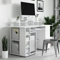 Drake Laptop Desk with Storage - White