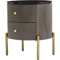 Draper Round Bedside Cabinet - Grey, Marble