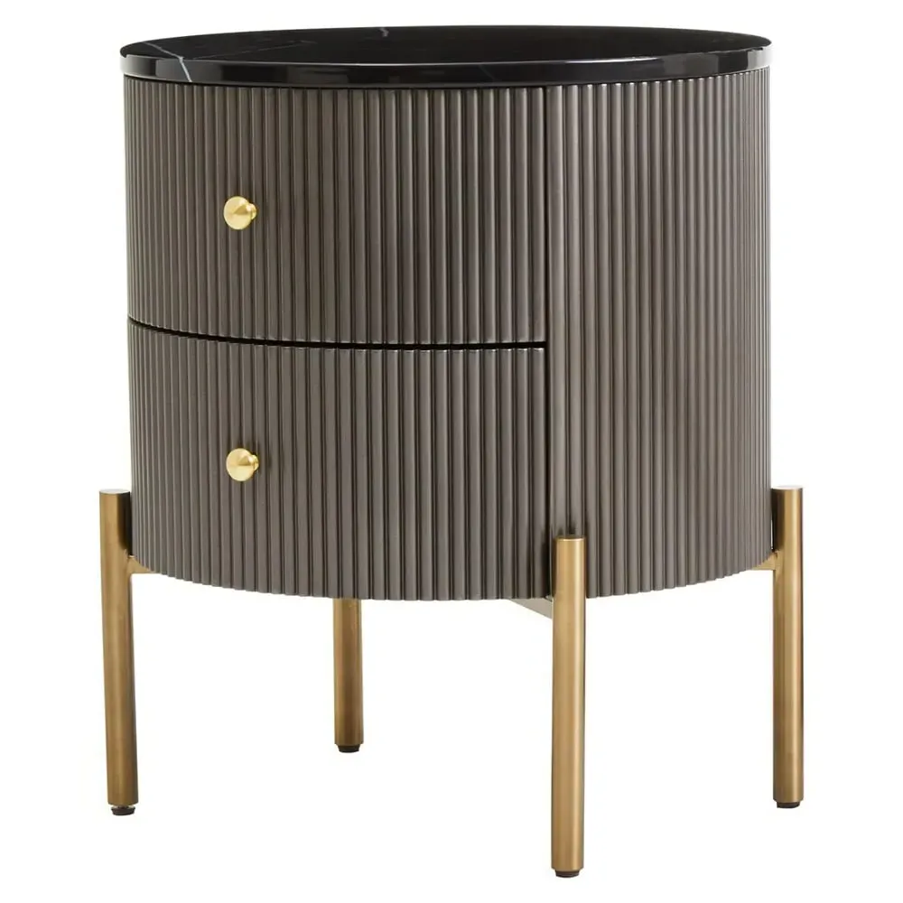 Draper Round Bedside Cabinet - Grey, Marble image
