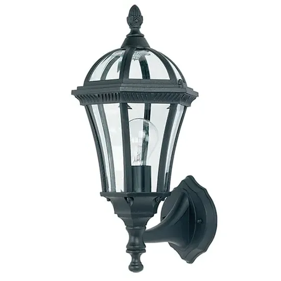 Drayton Uplight Wall Light - Matt Black, Clear Glass