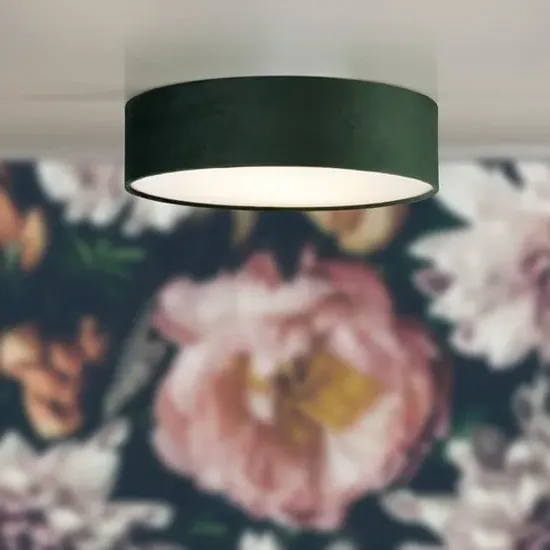 Drum 2 Light Flush Ceiling Light - Green, Velvet image