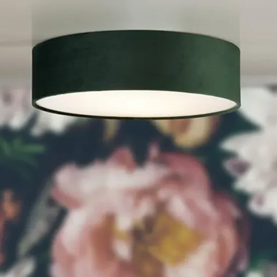 Drum 3 Light Flush Ceiling Light - Green, Velvet