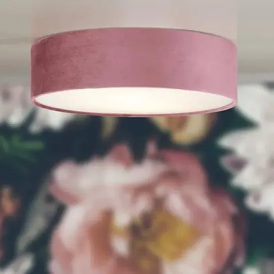 Drum 3 Light Flush Ceiling Light - Pink, Velvet