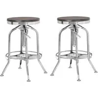 Dschubba Chrome Steel Bar Stools with Ash Wooden Seat - Pair