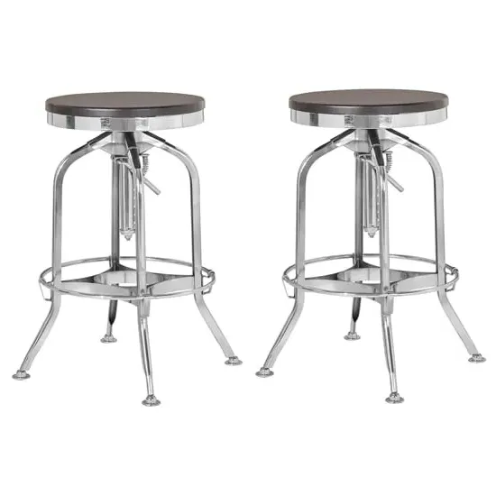 Dschubba Chrome Steel Bar Stools with Ash Wooden Seat - Pair image
