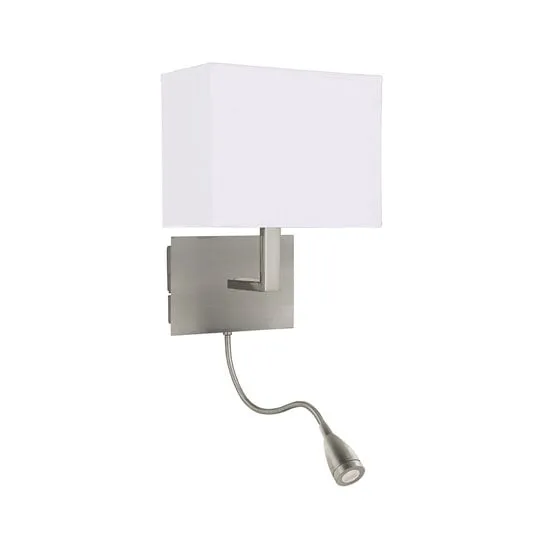Dual Arm Wall Lamp with LED Flexi Arm - Satin Silver, Fabric