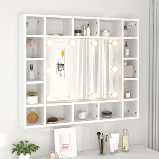 Dublin Mirrored Cabinet with LED - White, Engineered Wood