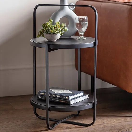 Dudley Round Side Table with Metal Frame - Black, Wood image