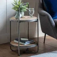 Dudley Round Side Table with Metal Frame - Natural, Wood