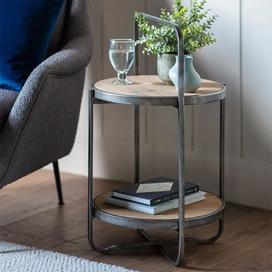 Dudley Round Side Table with Metal Frame - Natural, Wood