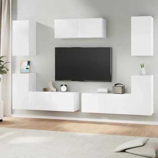 Duena Wall-Mounted TV Cabinet Set - White, Engineered Wood product