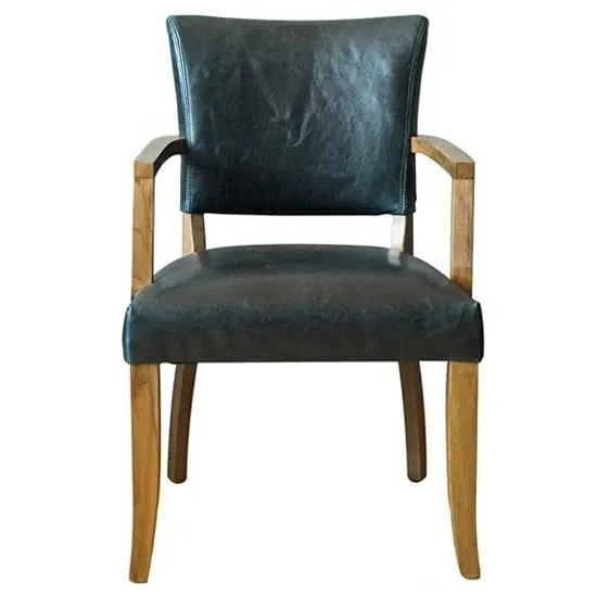 Dukes Armchair with Wooden Frame - Ink Blue, Leather