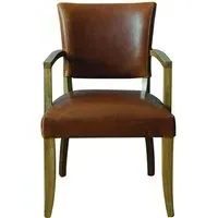 Dukes Armchair with Wooden Frame - Tan Brown, Leather