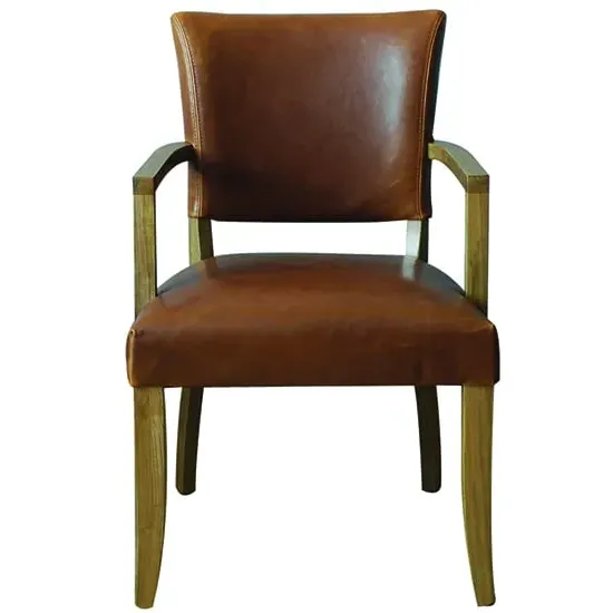 Dukes Armchair with Wooden Frame - Tan Brown, Leather