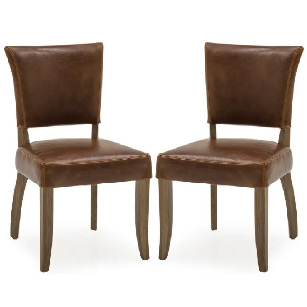 Dukes Dining Chairs - Tan Brown, Leather