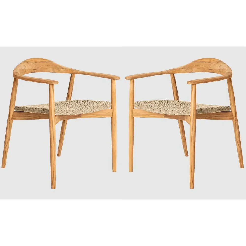 Duluth Garden Dining Chairs with Rope Seat - Natural, Teak image